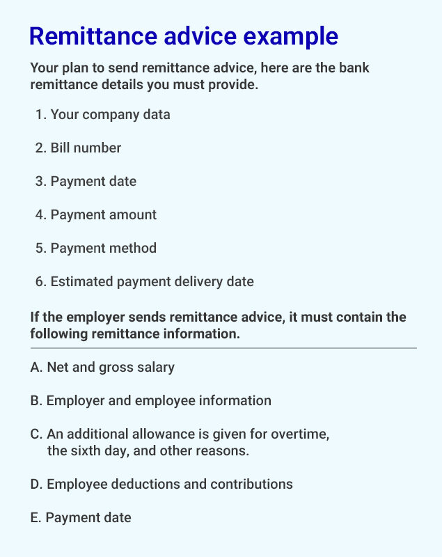 Your plan to send remittance advice, here are the bank remittance details you must provide.