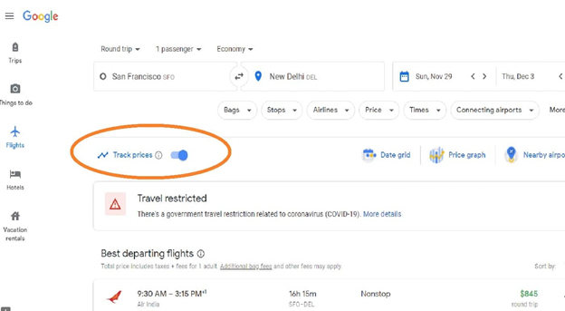 Rastreador de voos do Google