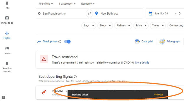 Rastreador de preços de voos do Google