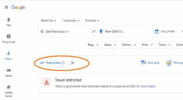 Guia passo a passo no Google Flight Price Tracker