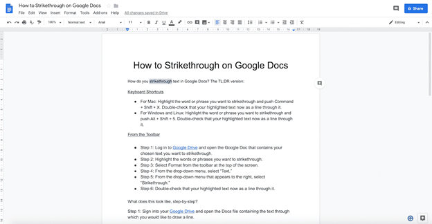 StrikeThrough Google Docs